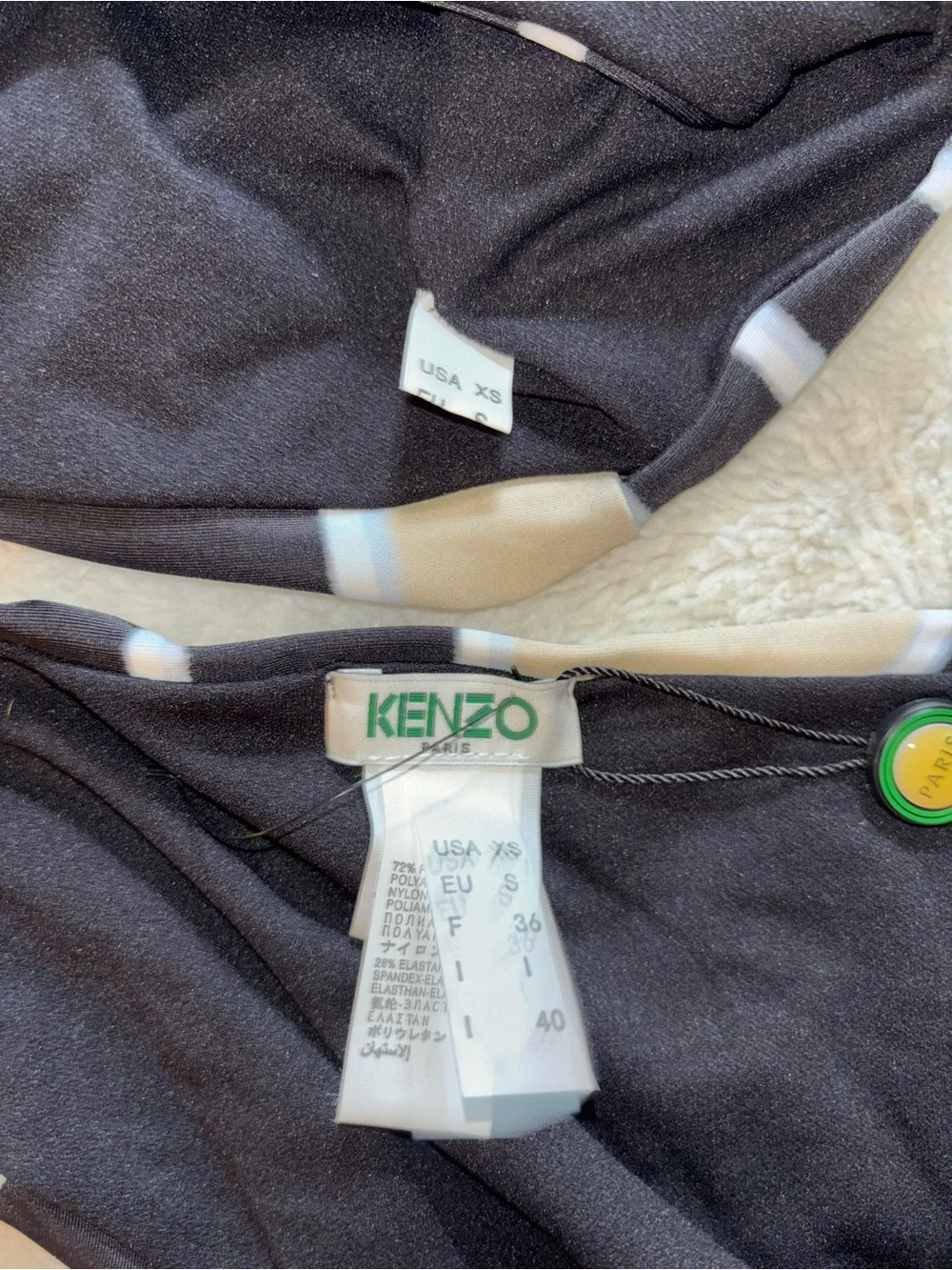 Kenzo Black and Cream One Shoulder Abstract Bikini Top and Bottom